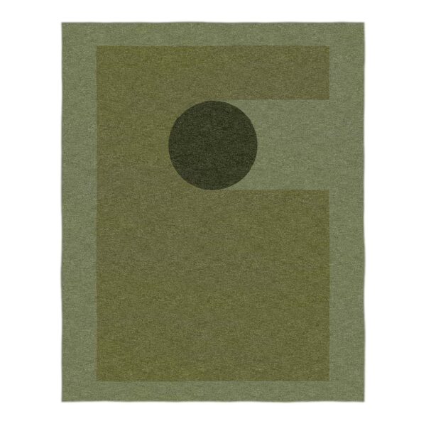 Abstract geometric tufted wool rug in shades of green with circular design, 8'x10'