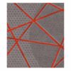 Wool rug with gray dotted background intersected by bold red geometric lines