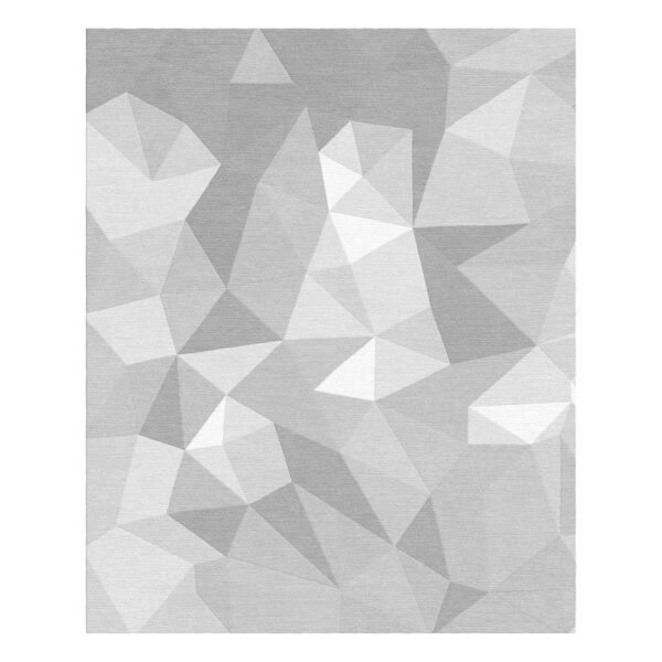 Large wool rug with abstract low poly geometric pattern in various shades of gray