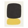 Minimalist abstract wool rug, 300x500cm, large black form over yellow shape on cream background