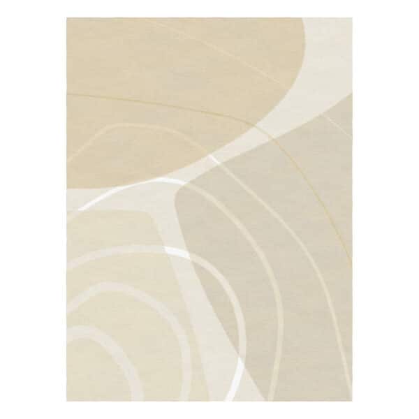 Contemporary minimalist wool rug, 160x240cm, beige and cream curved lines design