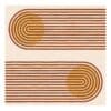 Minimalist geometric wool rug, 200x200cm, cream background with brown and yellow arch patterns