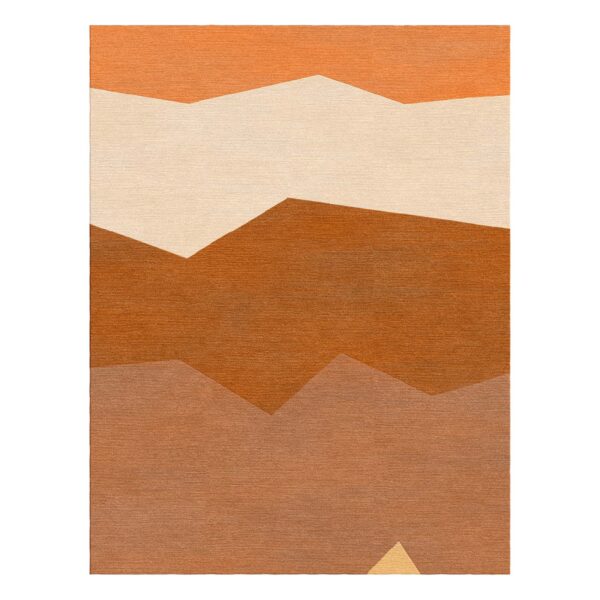 Abstract retro wool rug with orange sunset landscape design, 300x400cm