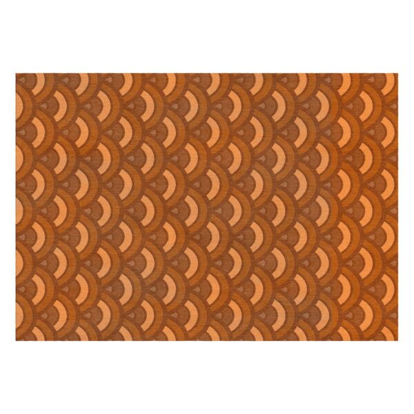 Rectangular wool rug with orange fish scale geometric pattern, 160x240cm