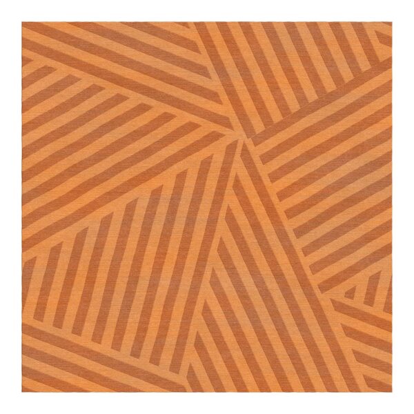 Square wool rug with orange intersecting striped geometric pattern, 240x240cm