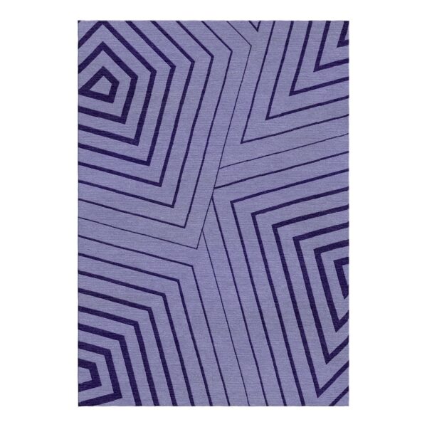 Rectangular wool rug with minimalist purple curved gradient pattern, 200x290cm