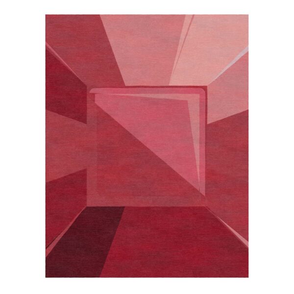 Modern tufted rug with red gemstone-inspired geometric pattern, 8x10 feet