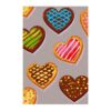 Sweet Hearts Tufted Wool Rug with vibrant heart-shaped cookie patterns in multiple colors on gray background, 6'x9' size