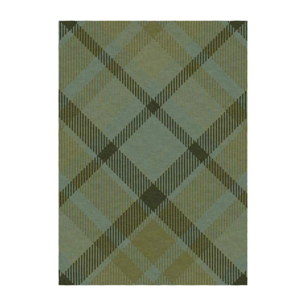 Tartan Scotland plaid custom tufted wool rug in green and olive tones, 5x7 feet