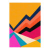 Custom tufted New Zealand wool rug with bold geometric sunset design in vibrant multicolors, 7'x10' size