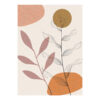 Zen-inspired botanical wool rug with minimalist leaf designs in cream, terracotta, mauve, and ochre on off-white background