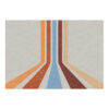 70s retro perspective lines wool tufted rug in orange, rust, blue, and tan, 7'x10'