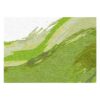 Large wool area rug with sweeping green and white brushstrokes in natural meadow pattern