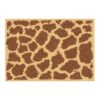 Custom tufted wool area rug with stylized giraffe pattern in warm gold and rich brown, 5 feet by 7 feet