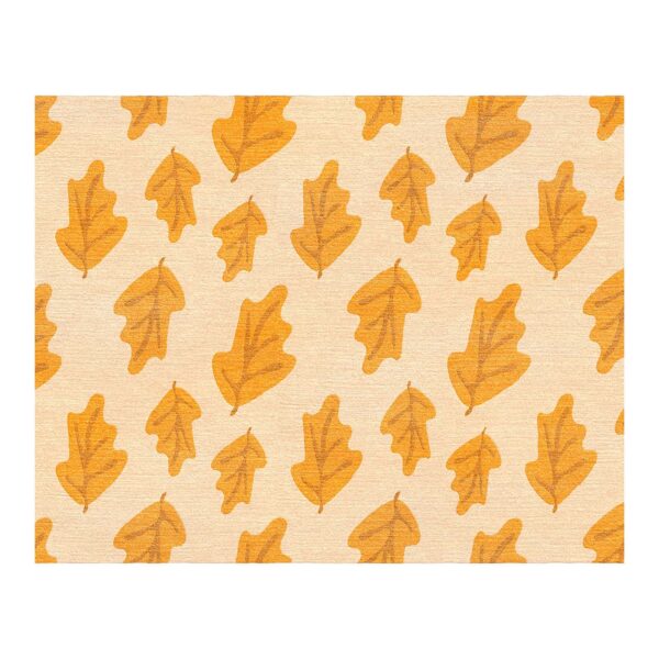 Hand-tufted wool rug with golden orange oak leaf pattern on cream background, size 8x10 feet