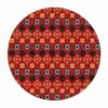 Custom tufted round rug with red Aztec-inspired geometric pattern, 4' diameter