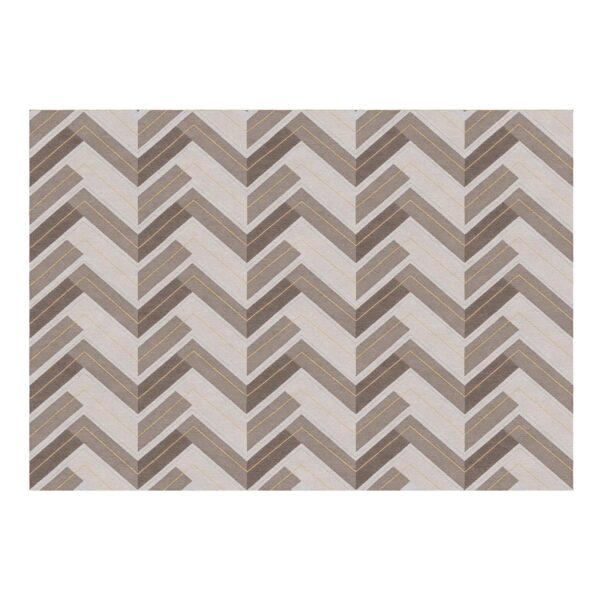 Beige and taupe chevron pattern wool tufted rug with gold accents, 7'x10'