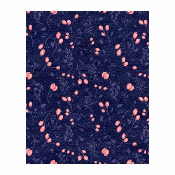 Navy and coral custom tufted wool rug with berry pattern, 8x10 feet