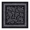 Square wool rug with black and white bandana paisley pattern and geometric border