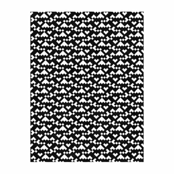 9'x12' tufted wool rug with intricate black and white geometric pattern