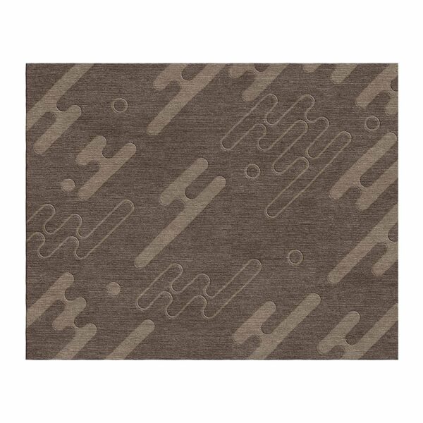 Custom tufted 8x10 rug with abstract fluid pattern in various shades of brown