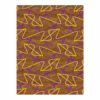 Brown wool rug with yellow and purple geometric pattern, size 9'x12'