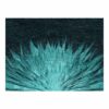 Custom hand-tufted wool area rug featuring dramatic turquoise starburst pattern radiating across deep navy background, 9x12 feet