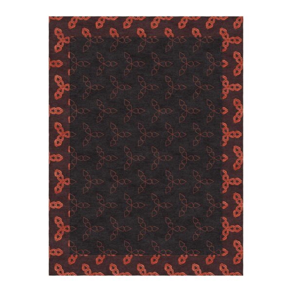 Charcoal custom tufted rug with repeating orange floral motif, 9x12 feet