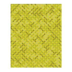 Chartreuse swirl metaball abstract wool tufted rug, 8x10 feet, featuring interconnected curved shapes in various green-yellow shades