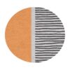 Contemporary dual-tone round tufted rug with orange and striped gray halves, 4 foot diameter