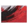 Abstract wool rug with dramatic red and black brushstrokes featuring silver accents and sweeping movement pattern