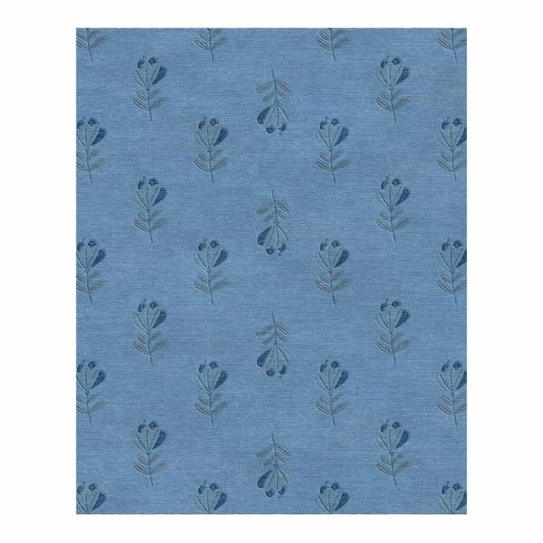 Custom tufted blue wool rug with delicate summer floral pattern, 8'x10'