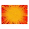 Comic-style wool area rug with red and orange sunburst pattern and halftone dot details