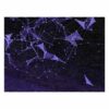 Modern geometric wool rug with purple network pattern and white nodes on black background