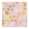 Multi-colored pastel Easter egg pattern wool rug with decorative motifs on blush pink background