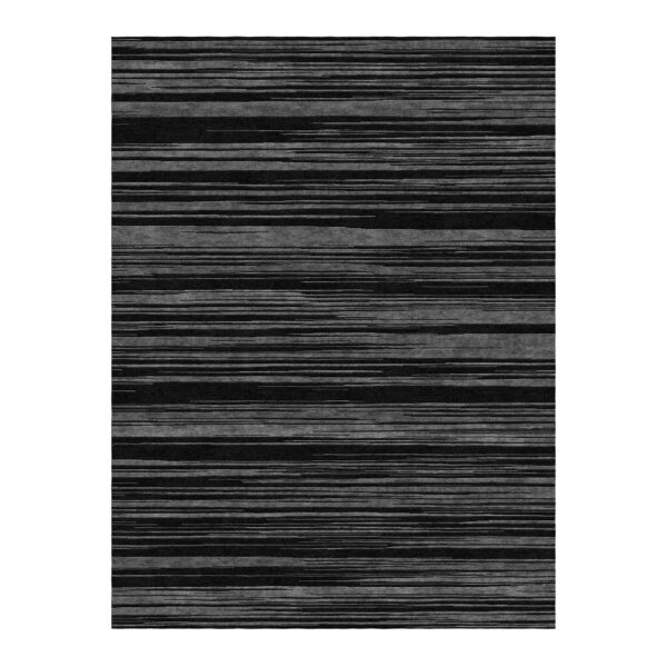 Custom tufted wool rug with black and gray horizontal striped pattern, size 9'x12'