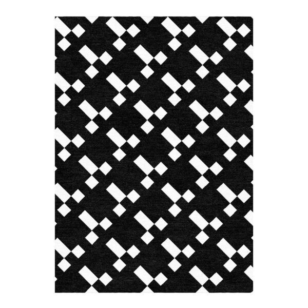 8'x10' tufted wool rug with black background and white diagonal diamond pattern