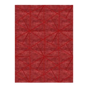 Custom tufted wool rug with geometric prism pattern in rose red and vibrant red accents, 9'x12'