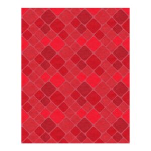 Geometric red abstract square pattern wool tufted rug, 8x10 feet, featuring varied red shades in a mosaic design