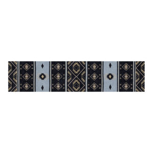 Custom tufted geometric tribal runner rug in black, gray, and beige, 2'x9'