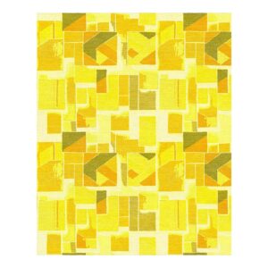 Hand-tufted wool area rug with abstract geometric pattern in yellow and olive green woodblock design, 8x10 feet