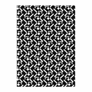 10'x14' tufted wool rug with intricate black and white diagonal geometric pattern