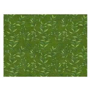 Luxury green wool area rug featuring delicate leaf stems and berry pattern in tonal forest green shades