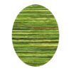 Custom tufted 9-foot oval rug with horizontal green striped pattern in various shades, made from New Zealand wool