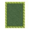 Custom tufted 9'x12' rectangular rug with forest green center, lime green border, and wavy linear pattern, made from New Zealand wool