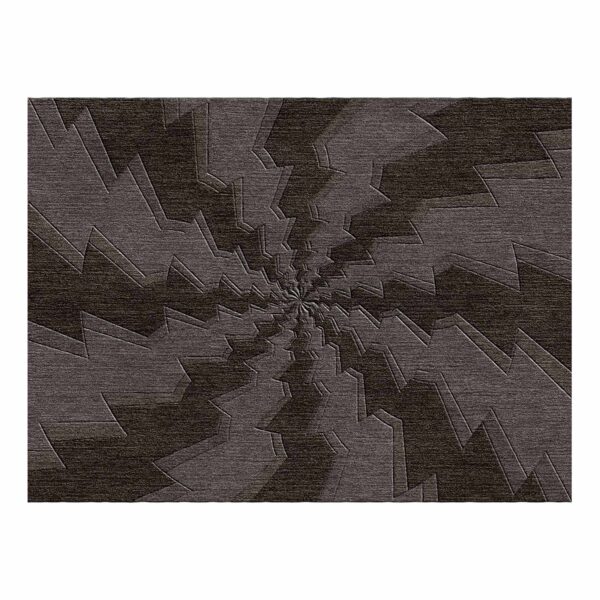 Custom tufted wool area rug with abstract gray vortex design, 9'x12'