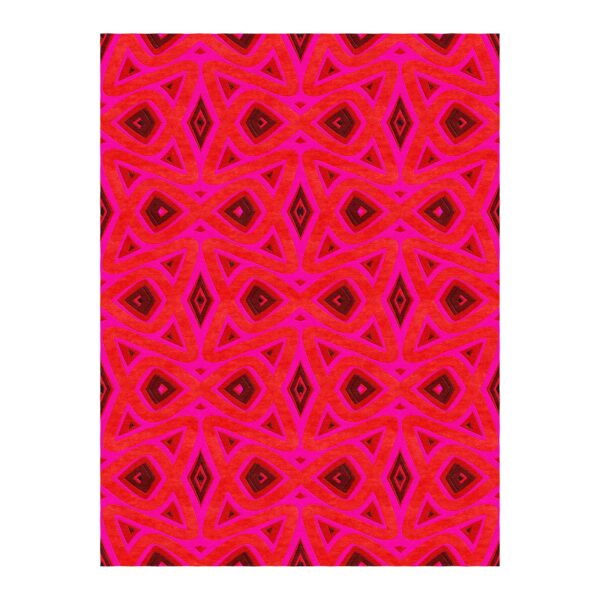 Custom tufted wool rug with kaleidoscopic geometric pattern in rose red, hot pink, and maroon, 9'x12'