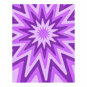 Custom tufted wool area rug with purple retro starburst design, 8'x10'