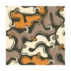 Custom tufted wool rug with swirling liquid pattern in orange, brown, and cream, 8x8 feet square