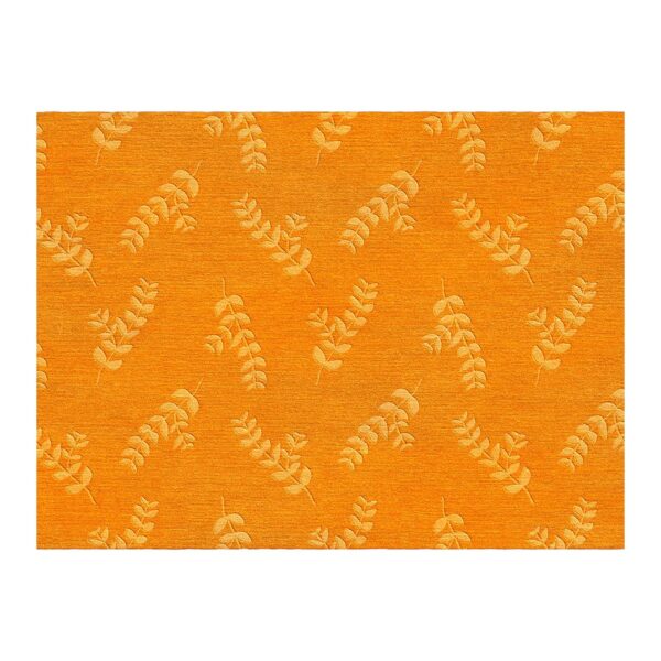 Hand-tufted wool area rug in marigold orange with tonal leaf sprig pattern, 9x12 feet